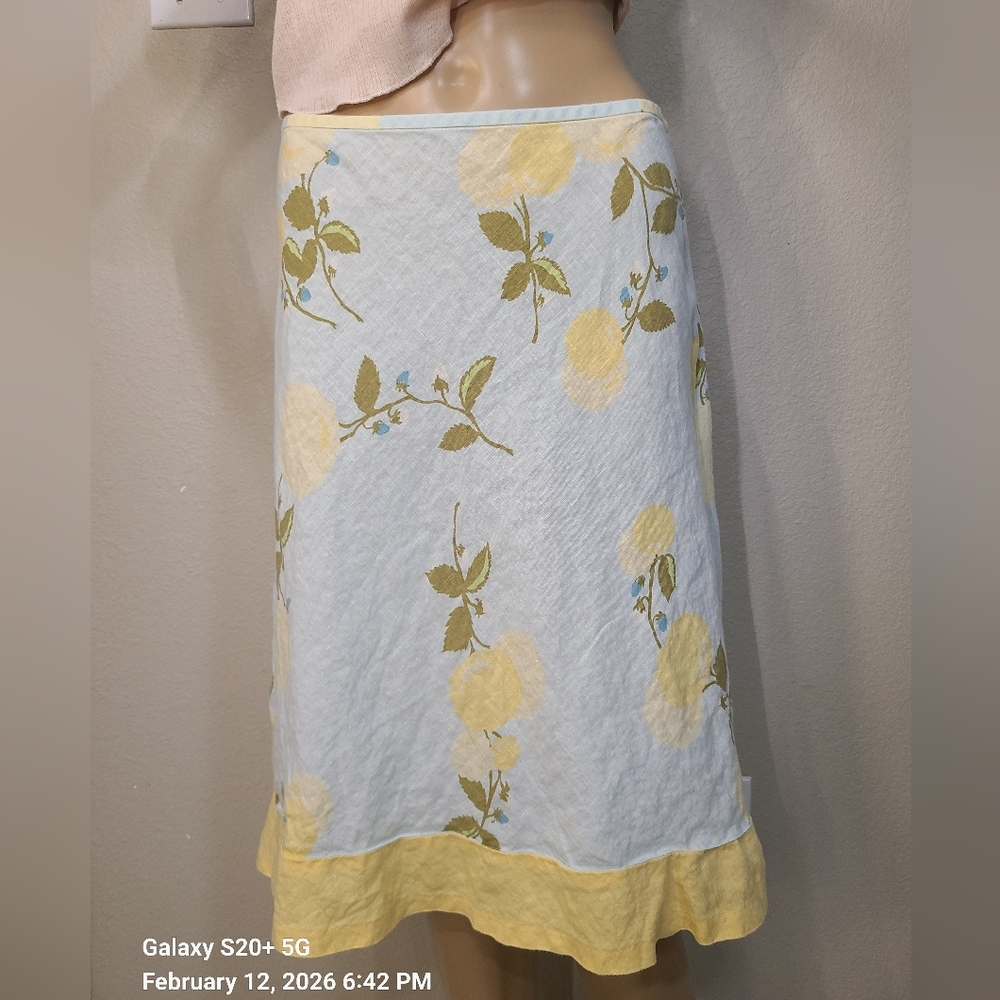 LOFT Yellow and White Floral A-Line Skirt